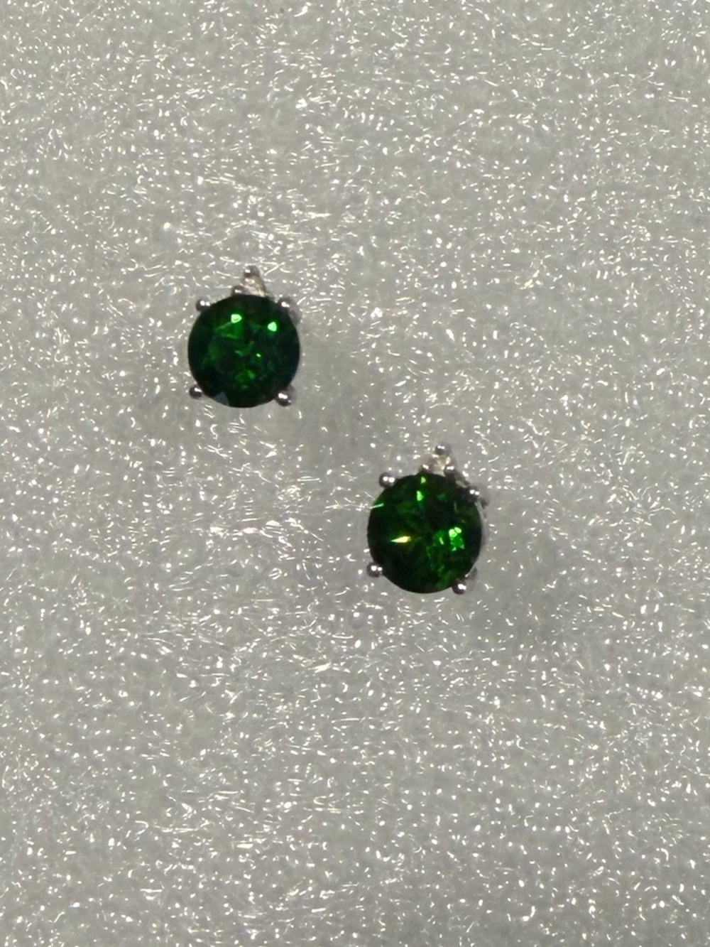 Russian Diopside & Diamond Earrings in 14K White Gold - Excellent Condition